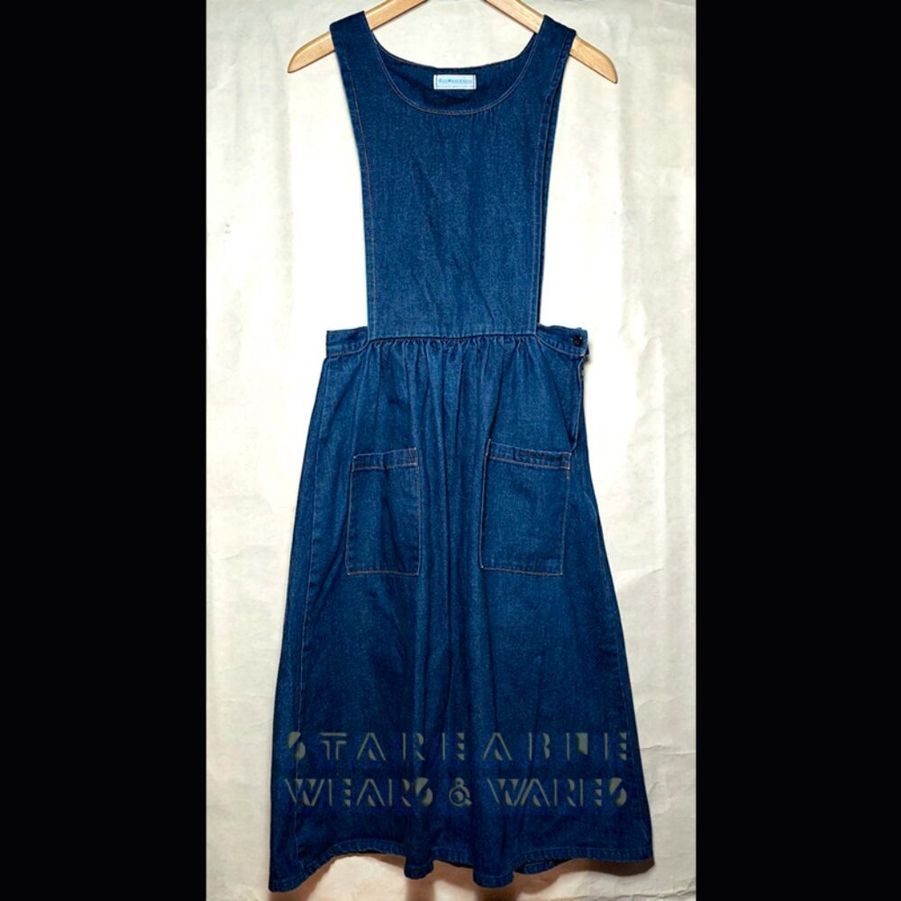 OSHKOSH B'GOSH DENIM APRON DRESS vintage pinafore jumper midi pockets 90s RARE